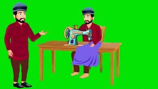 Muslim man darji cartoon character green screen video,