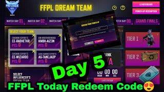 FFPL Day 5 Redeem Code | FFPL Dream Team aaj ka redeem code | FFPL Dream Team Redeem Code Today