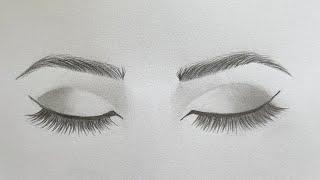 How to Draw a Closed Eye and Eyebrow - Step by Step Tutorial