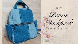 DIY Denim Backpack with zipper and pockets/Backpack sewing tutorial/How to sew Backpack/Rucksack