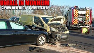 [VERKEHRSUNFALL IN KREUZUNG!] - 2 PKW beteiligt | 1 Verletzter | Feuerwehr Monheim am Rhein -