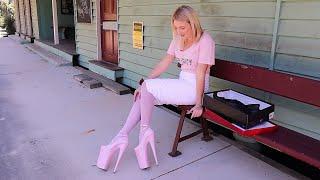 Catie Reviews Pleaser BEYOND-087 Baby Pink 10 Inch High Heels Shoes With Walk At Old Petrie Town