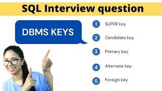 keys in SQL | DBMS Keys | Super keys | Candidate key | Primary key | Alternate key | Foreign key