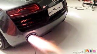 Audi R8 V10 Plus - IPE F1 exhaust sound & flames at SimonMotorSport Dubai