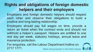 Rights and obligation of foreign domestic helpers and their employers