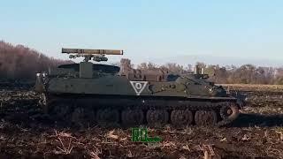 The Shturm-S anti-tank complex of the Russian Armed Forces destroys an armored personnel carrier