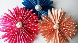 Простые цветы ИЗ АТЛАСНОЙ ЛЕНТЫ КАНЗАШИ ДЛЯ НАЧИНАЮЩИХ Simple flowers kanzashi FOR BEGINNERS