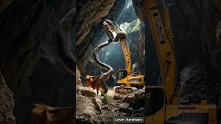 Horrifying scene: Excavator saving a cow #excavator #giantpython