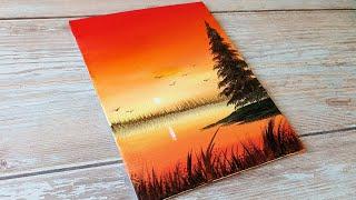 easiest way to paint a sunset / easy acrylic painting ideas for beginners ️