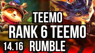 TEEMO vs RUMBLE (TOP) | Rank 6 Teemo, 4/0/1 | EUW Grandmaster | 14.16