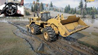 SnowRunner - Caterpillar 993K Bulldozer Navigating Through a Muddy Terrain | Logitech G29 Gameplay