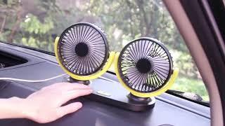 BuzzTech Car Fan Truck Fan 3 Speed USB Fan Dual Head 360°Rotating Silent USB Mini Car Fan