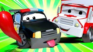 Amber the Ambulance - Matt The Police Car Burned His Lips! - Car City ! Trucks Cartoon for kids