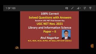 UGC-NET EXAM Nov. 2021 Library Science Paper 2 Solved 100 Questions; Explained in English and Hindi
