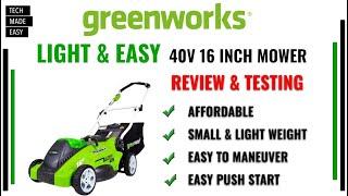 Super Light and Affordable Greenworks 40v 16 inch Battery Mower review and testing 25322