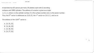 GATE2009 || Cylinder, Surface, Sector 〈400 ,16 ,29 〉 || Secondary Memory