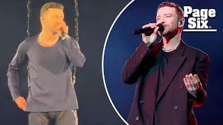 See Justin Timberlake's bulge as he suffers awkward wardrobe malfunction