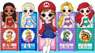 How to the Disney Princess become SUPER MARIO BROS In Real Life! / DIYs Paper Dolls & Crafts