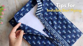 How to Cut Stand Collar (XXL) /Tips For Invisible Piping/Collar Kurti Neck Design with Open Placket