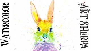 RAINBOW BUNNY Easy How to Paint Watercolor Step by step | The Art Sherpa