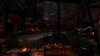 Fantasy Medieval Night Village Ambience With Rain | Rain, Crackling Fire, Crickets, Owls Sounds