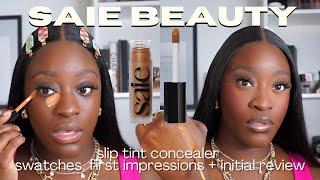 *NEW* SAIE BEAUTY SLIP TINT CONCEALER REVIEW | first impressions + comparisons + swatches |dark skin