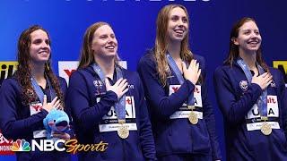 Audience joins in as Team USA belts out national anthem after 4x100 medley relay World Title