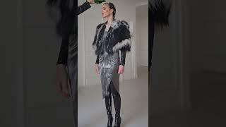 I love her elegant outfit with fur coat #wetlook #furcoat #wetclothes #champagnershower #champaign