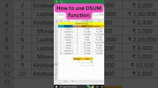 Use of DSUM function #excel #dsum #shorts #tricks