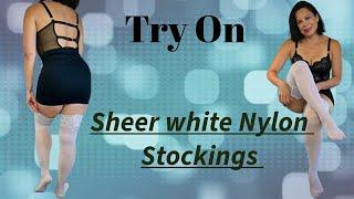 4K| TRY ON Sheer White Nylons|