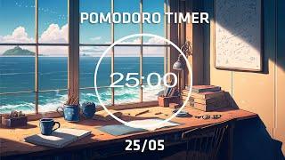 2-Hour Pomodoro (25/05) with Lofi  Feels like you're on the beach | Ocean Sounds | 4 x 25 min