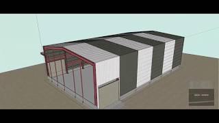 Steel warehouse construction process in sketchup.