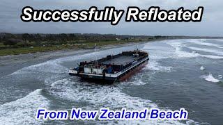 The 98-Meter Bardge "Manahau" Successfully Refloated From New Zealand Beach.