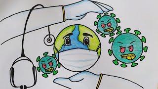 رسم سهل عن فيروس كورونا || drawing of coronavirus