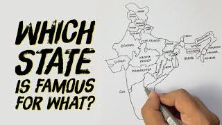 India Map with States - Which State is Famous for What? Hand Drawn Political Map of India