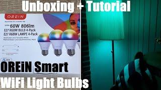 OREiN Smart WiFi Light Bulbs, Dimmable RGBW LED Light Bulbs Color Changing Unboxing and instructions