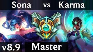 SONA vs KARMA (SUPPORT) ~ KDA 10/1/17, Legendary ~ EUW Master ~ Patch 8.9