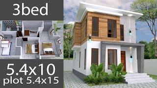 Small Home design Plan 5.4x10m with 3 Bedrooms house plans full plan sketchup 3d