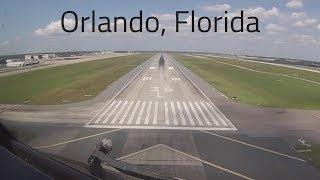 Cockpit view of a Boeing 757 landing, Orlando International Airport MCO, Florida