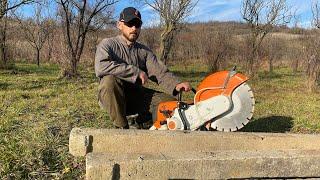 Stihl Ts 800 the biggest concrete saw cutting concrete pillars.