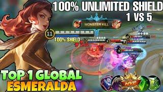 1 VS 5 EZ! Esmeralda 100% UNLIMITED SHIELD best build 2021 | Top 1 Global Esmeralda | Mobile Legends