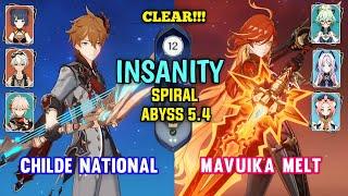 Genshin Impact Abyss 5.4 | C0 Childe National & C1 Mavuika Melt | Spiral Abyss FLOOR 12