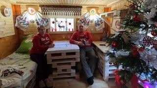 A house made of pallets. New Year's Eve with the Wife in the Far Forest