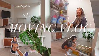 MOVING VLOG: flexispot standing desk + discount code, $10 small space organization hacks, dyson v8