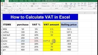 How to Calculate VAT in Excel | Calculate the VAT amount |Calculate Selling Price | value added tax