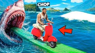 GTA 5 CHOP AND FROSTY ESCAPE ON SCOOTER FROM SHARKS