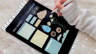 Draw Planner Stickers With Me (ASMR apple pencil)  + free stickers download link