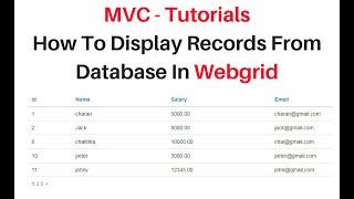 MVC webgrid data bind display from database table c# 4.6