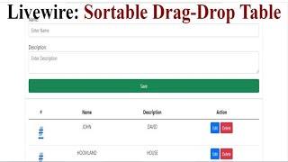 Livewire Sortable Drog-Drop Table