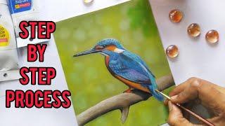 How to paint a bird | Acrylic Painting | Kingfisher Painting | Blurry Background